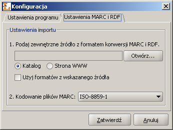 Konfiguracja - zakładka Ustawienia MARC i RDF