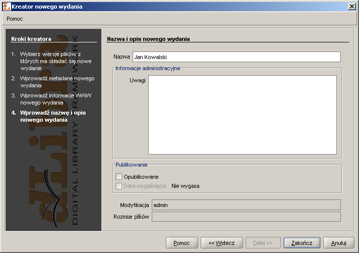 Kreator Nowego Wydania - strona własności wydania