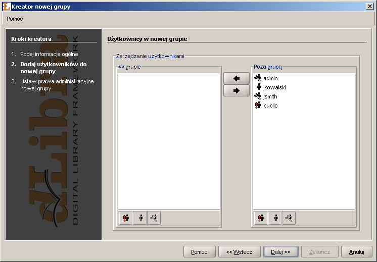 Kreator nowej grupy - przypisywanie użytkowników