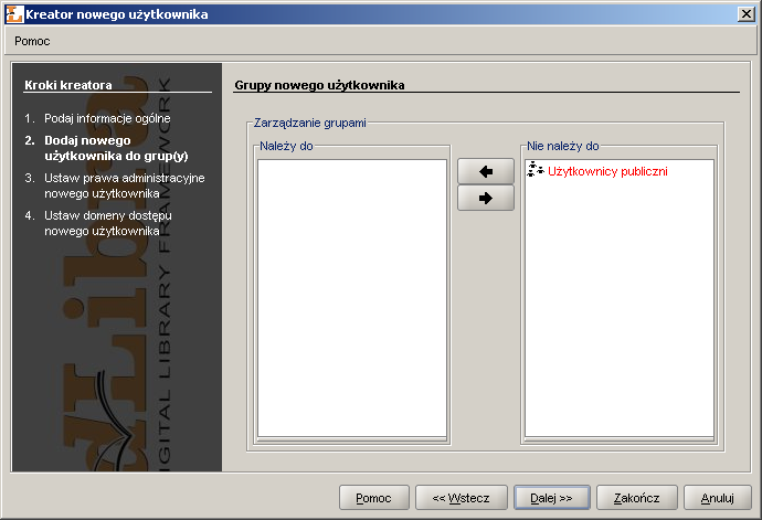 Kreator nowego użytkownika - przypisywanie do grup