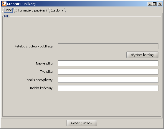 Kreator Publikacji - zakładka informacji o plikach