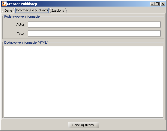 Kreator Publikacji - zakładka informacji o publikacji
